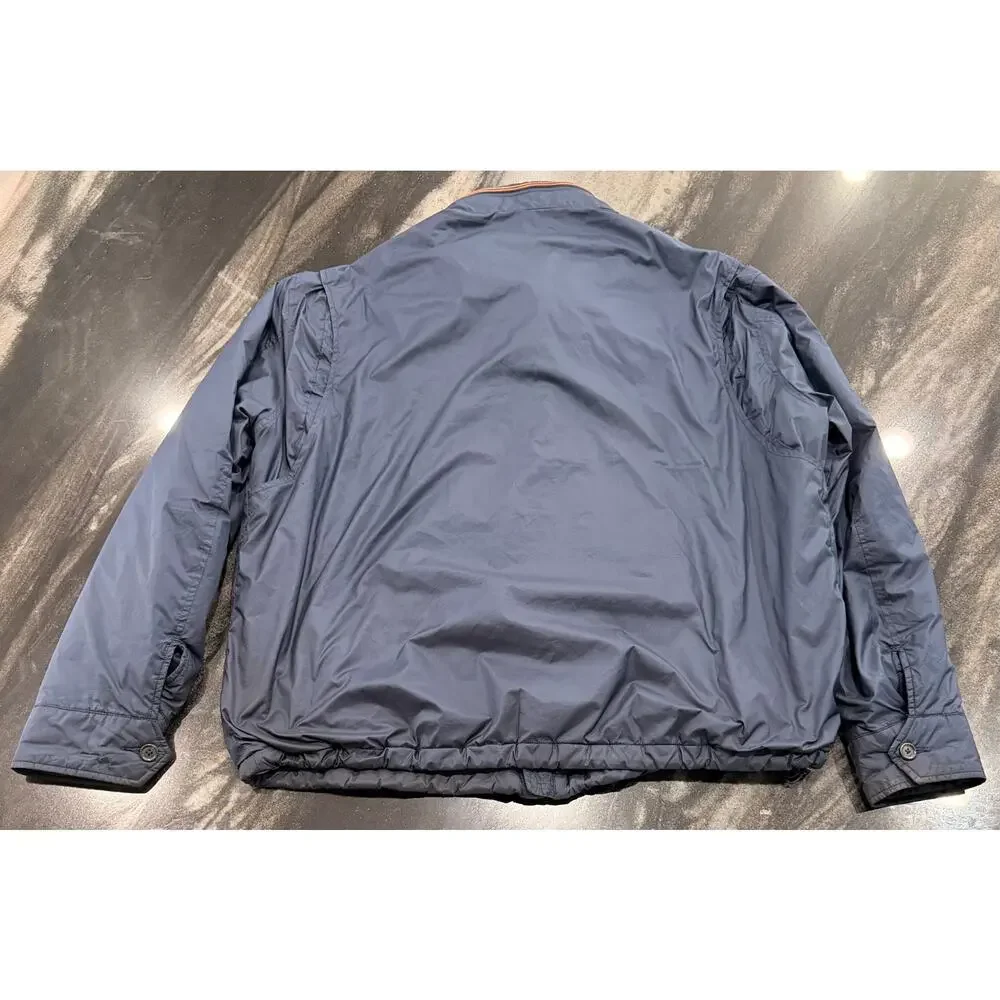 Polo Ralph Lauren Mens XXL Navy Windbreaker Jacket Zip Out Hood Leather Trim